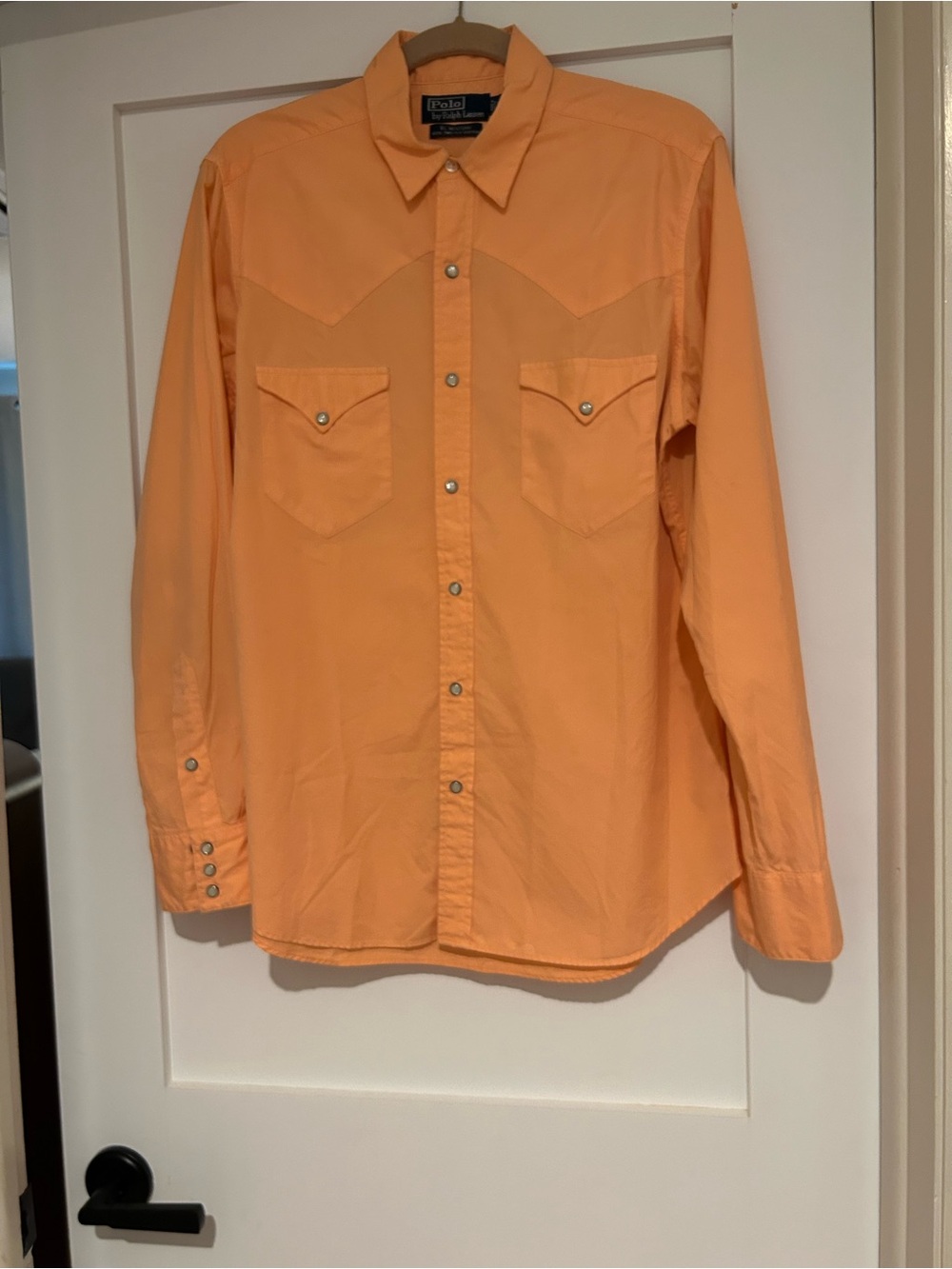 Vintage Polo Ralph Lauren RL Western Pearl Snap Shirt Solid Orange Cotton Men's